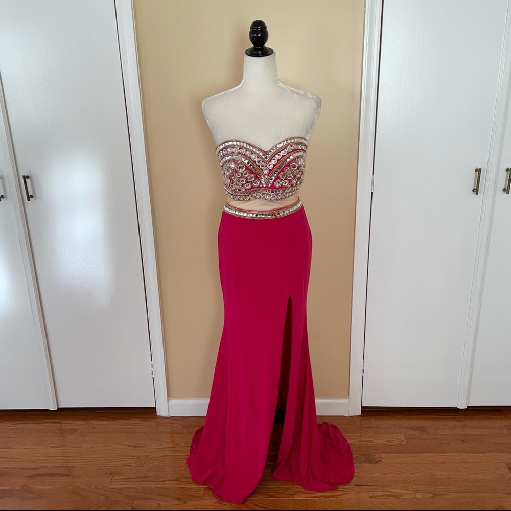 Madison James Pink Strapless Jeweled Top Dress - Picture 3 of 8